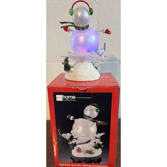 JC Penney Home Collection 7" Lighted Acrylic SKIING SNOWMAN in Box TESTED WORKS - Picture 8 of 14